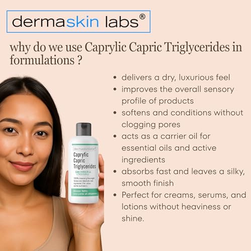Caprylic Capric Triglycerides Cosmetic Grade Lightweight Natural Emollient from Coconut Oil Ultra Purified MCT Oil DIY Non-Greasy Moisturizer Base for Creams, Lotions, Serums, Hair, Body Oils