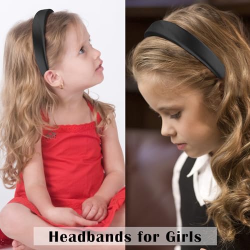 Atoden Black Satin Padded Thick Plain Headbands Hair Accessories for Women Girls