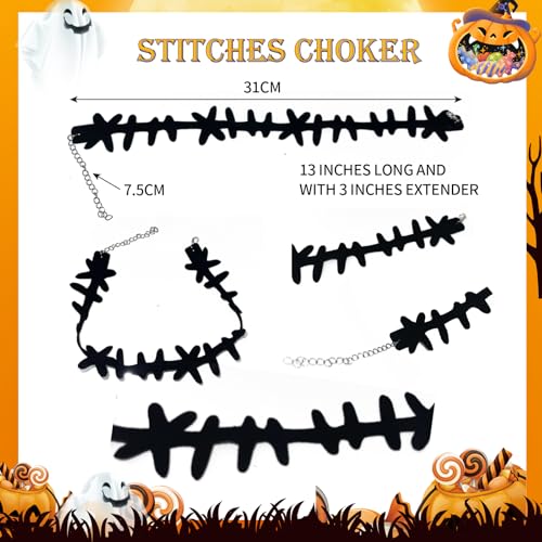 30 Sheets Halloween Stitches Tattoo Stickers Stitches Choker Necklace Fake Scar Temporary Tattoos Sticker for Halloween Cosplay Costume