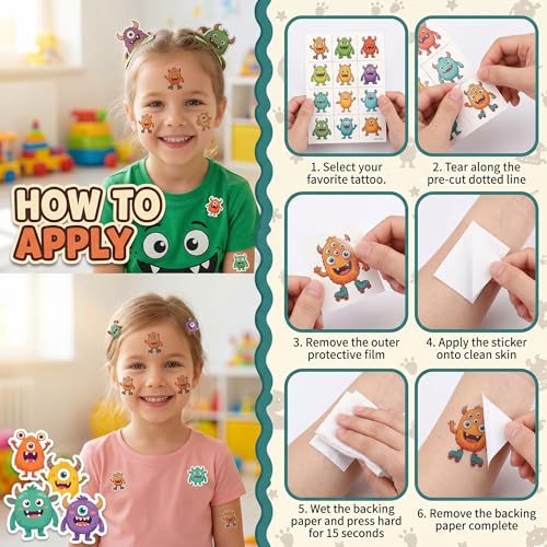 96 Monster Temporary Tattoos for Kids - Cute Designs
