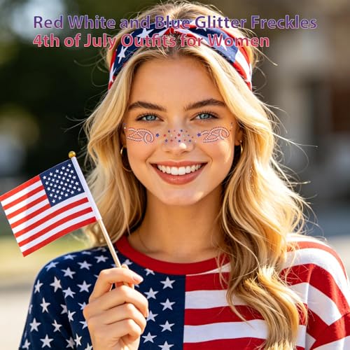 Mysense 6-Pack Patriotic Glitter Face Tattoos for 4th of July & 250th Anniversary