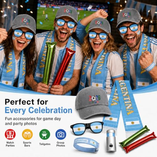Argentina Soccer Fan Gear Set - 7-Piece World Cup 2026 Accessories Kit