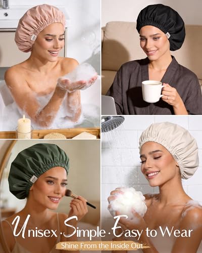 Satin Lined Shower Cap for Women - Waterproof & Frizz Free