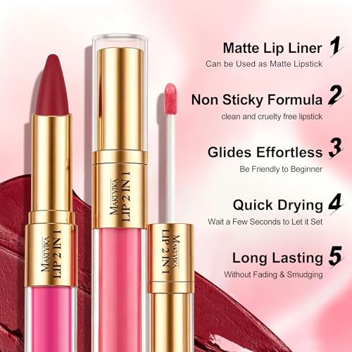 MAKI YIKA LGA01 Burgundy & Orange Matte Lip Liner & Liquid Lipstick Set