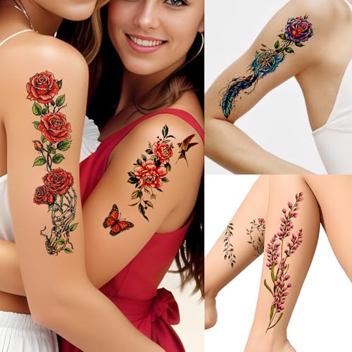 3D Flower Temporary Tattoos for Women - 24 Sheets