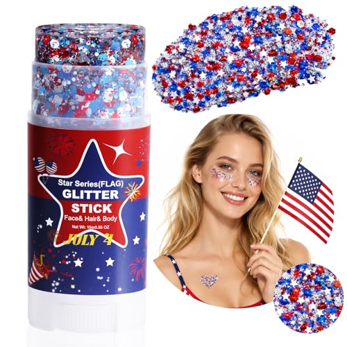 Patriotic Glitter Stick – Waterproof Red White Blue Shimmer
