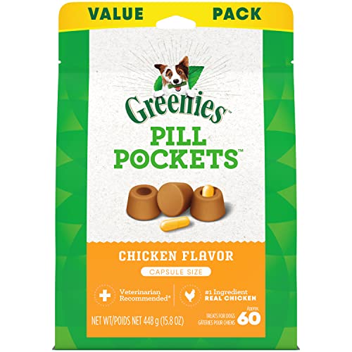 Greenies Pill Pockets for Dogs Capsule Size Natural Soft Dog Treats Chicken Flavor, 15.8 oz. Pack (60 Treats)