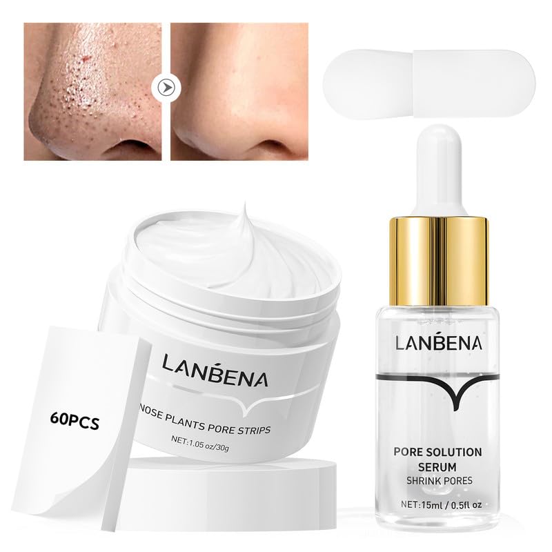 LANBENA 3 in 1 Blackhead Removing Set, Pore Strips+Pore Solution Serum+Removal Strip Paper, Black Head Remover Mask for Face, Pore Minimizer & Reducer for Face, Leaving Your Skin Fresh and Clean