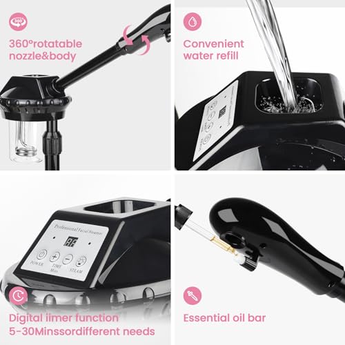 Professional Facial Steamer on Wheels with 30-Minute Timer