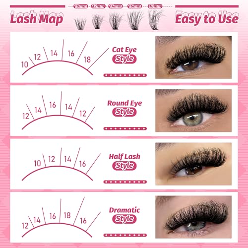 DIY Cluster Lash Extension Kit - 200pcs 50D Wispy Lashes 10-18MM