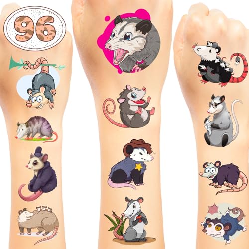 16 Sheets Possum Temporary Tattoos for Kids & Parties