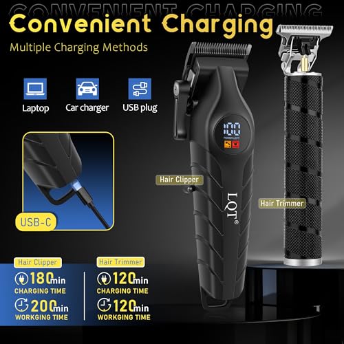 LQT Black Men's Cordless 4-in-1 Hair Clipper & Trimmer Kit with LED Display