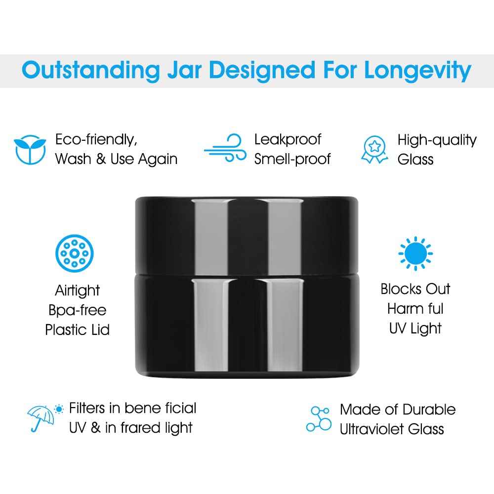 MOFIST 5g Thick Black UV Protection Small Glass Jars with Lids 5ml Concentrate Jars for Airtight Storage Wax Leaf Salve Cream Refillable Containers Jar (A capacity: 5ml 12PCS)