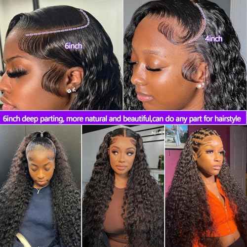 Lemoda 13x6 Water Wave Lace Front Wigs Human Hair 18 inch HD Lace Brazilian 15A Deep Wave Frontal Wigs 180% Density 13x6 Curly Human Hair Wig with Baby Hair Glueless Water Wave Wig For Black Women