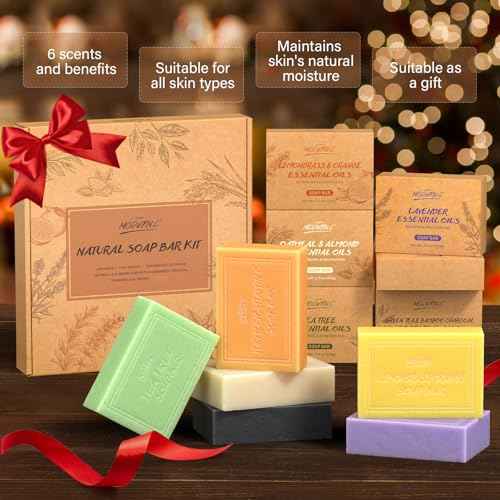 POP MODERN.C Natural Soap Bar Gift Set Body Wash Soap Bars Organic Soaps For Women & Men Lavender, Tea Tree, Lemongrass Orange, Oatmeal Almond, Green Tea Bamboo Charcoal, Turmeric 6x3.5oz