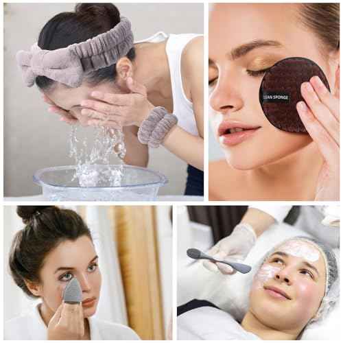 JPNK Face Sponges Cleansing Exfoliating Facial Sponges for Facial Mask Tools Removing and Makeup Remover Pads Set (Brown)
