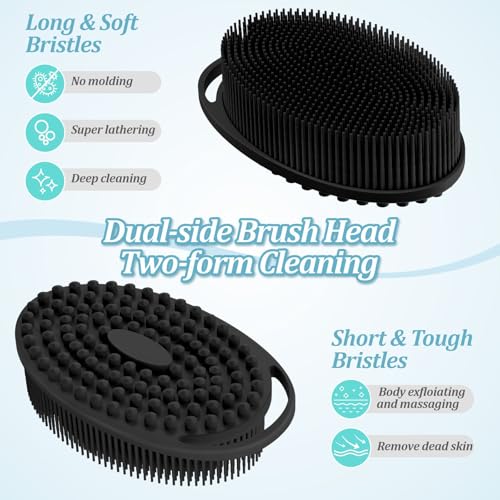 Silicone Back & Body Scrubber Set - Dual-Side, 13.4'' Long Handle