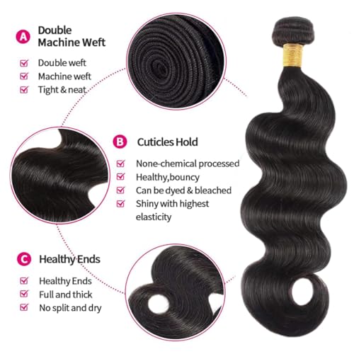 Human Hair Bundles 12 14 16 Inch Body Wave Unprocessed Brazilian Virgin Hair #1B Black
