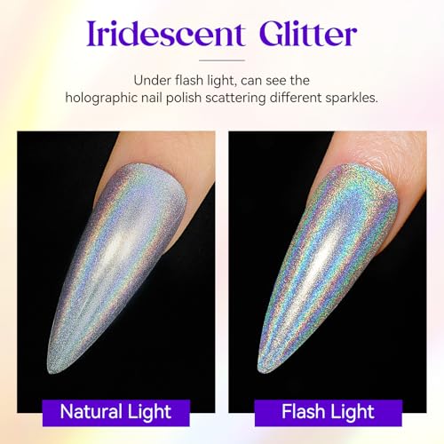 MIZHSE Holographic Nail Polish - Silver Glitter, Air Dry 15ml