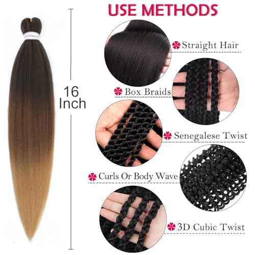 Alrence Pre Stretched Braiding Hair Long Braid 16 Inch 8 Packs Professional Braiding Hair Extensions Synthetic Crochet Twist Braids (16 Inch, 1B/30/27)