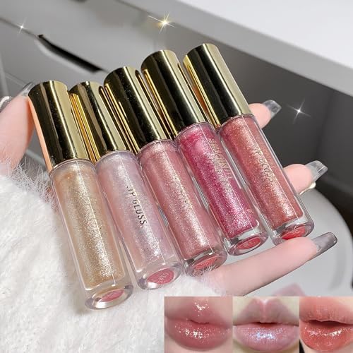 Shimmery Glitter Lip Gloss Set 5 Colors Hydrating Moisturizing