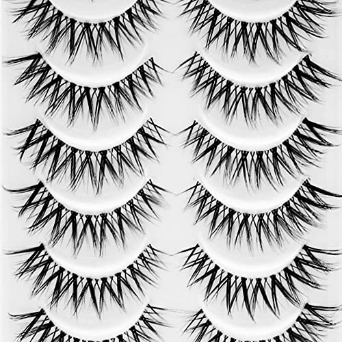 Bluesmurfs False Lashes 3D Cat-Eye Volume Eyelashes Clear Band Lashes Natural Look Faux Mink Invisible Strip Wispy Fake Lashes 10 Pairs