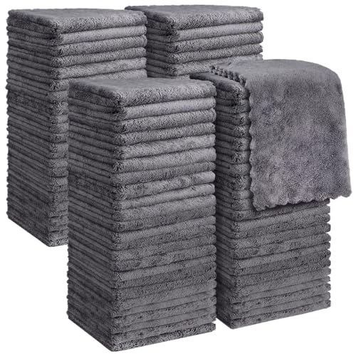 Orighty Washcloths 96 Pack, Ultra Soft Face Cloths 12 x 12 inch, Absorbent & Quick Drying Coral Velvet Washcloth Bulk, Multi-Purpose Face Cloth for Household, Cleansing and Sport (Grey)