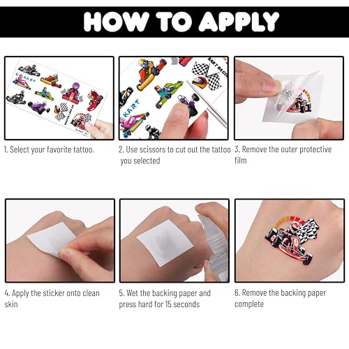 Go Kart Temporary Tattoos - 100 PCS Racing Party Favors