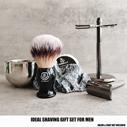 3 in1 Premium Shaving Brush Kit for Men Includes Vegan Badger Synthetic Hair Shaving Brush,Stainless Steel Shaving Soap Bowl,Heavy Safety Stand for Mens Gift (Deluxe Black)