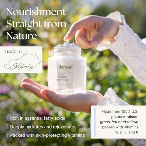 Grass Fed Beef Tallow for Skin, 6oz - Unscented Tallow and Honey Balm for Face & Body w/Jojoba Oil, Vitamins A, D, E, K & Antioxidants - Whipped Tallow for Moisturizer