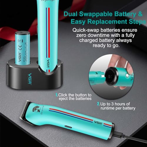 VGR 160 Cordless Hair Clippers for Men - 440min Runtime, Metal Body