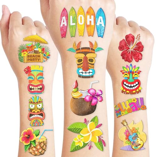 Luau Temporary Tattoos for Kids - 96 PCS Waterproof