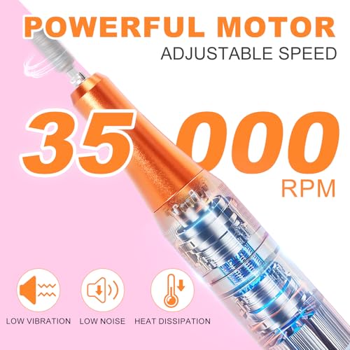 MEKK Professional Nail Drill 35000RPM E-File for Acrylic & Gel Nails - Orange-Pink