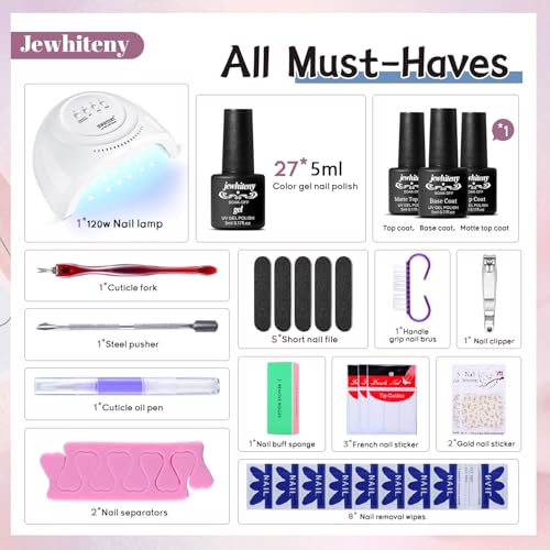 JEWHITENY 27 Colors Gel Nail Polish Kit with U V LED and 2 Bottle of 10ML Gel Nail Remover