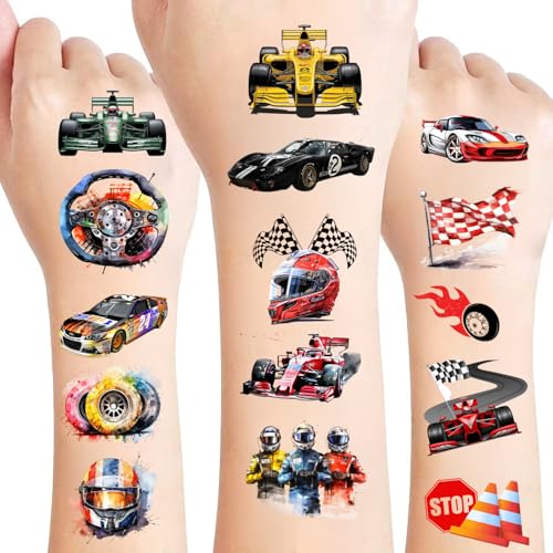 108 PCS Racing Car Pre-Cut Temporary Tattoos | Super Cute Racing Car Themed Birthday Party Favors, Supplies, Decorations, Fake Tattoo Stickers, School Rewards Prizes & Gifts for Boys & Girls