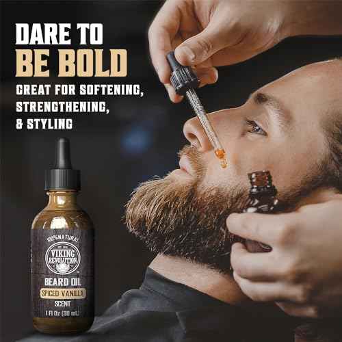 Viking Revolution Beard Oil for Men - All Natural Beard Oil Spiced Vanilla Scent with Argan Oil & Jojoba Oil Beard Conditioner and Softener - Strengthens Beards and Mustaches for Men (2 Pack)