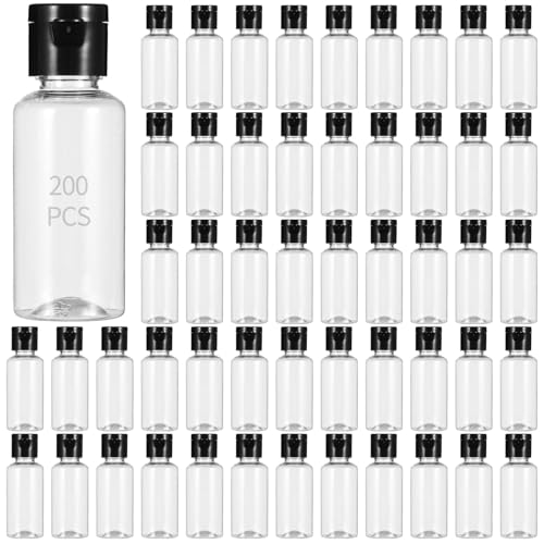 Lnrueg 200 PCS 1OZ Travel Bottles with Flip Cap - 30 ml Clear Plastic Travel Size Containers, Portable Leak Proof Squeeze Bottles Refillable Empty Cosmetic Containers for Liquid Shampoo Lotion, Black