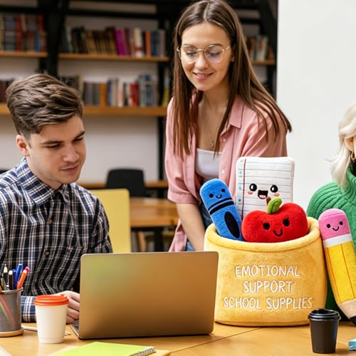 6-Piece Plush Stationery Set with Storage Basket - Classroom Decor