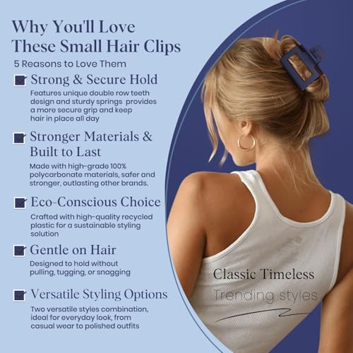 Oeusnael 8 Pack Medium Hair Clips for Women & Girls - Strong Hold Claw Clips in Blue