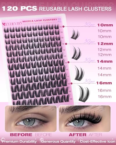 EYDEVRO Bunny Manga Lash Clusters - 120 Pcs Wispy Wet Look Lashes