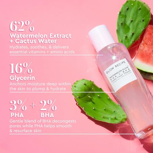 Glow Recipe Niacinamide Dew Drops Facial Serum & Illuminating Makeup Primer (40 ml) + Watermelon Glow PHA + BHA Facial Toner & Pore Minimizer with Hyaluronic Acid (150 ml)