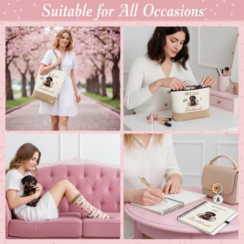 Sadnyy 6pcs Gifts for Women Unique Gift Set with Novelty Socks Makeup Bag Keychain Notebook Tote Bag and Pen Birthday Gifts