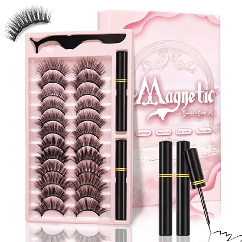 Magnetic Eyelashes and Eyeliner Kit - 12 Pairs Reusable Mink Lashes