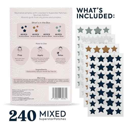 LivaClean 240 CT Neutrals Pimple Patches for Face w/Salicylic Acid & Tea Tree, Hydrocolloid Acne Patches Cute Star Pimple Patch for Healing, Cute Face Stickers, Zit Patch