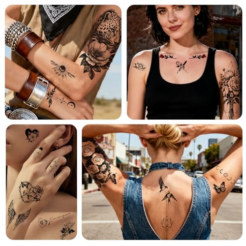 92-Sheet Flower Temporary Tattoos for Women - Waterproof Floral