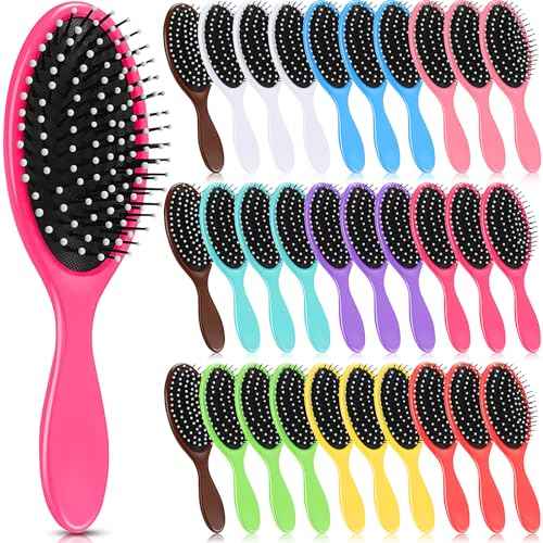 Suclain 30 Pieces Wet Hair Brushes for Women Travel Detangling Brush Soft Bristles with Cushion Base Drying Detangler Small Hair Brushes for Women, 10 Colors