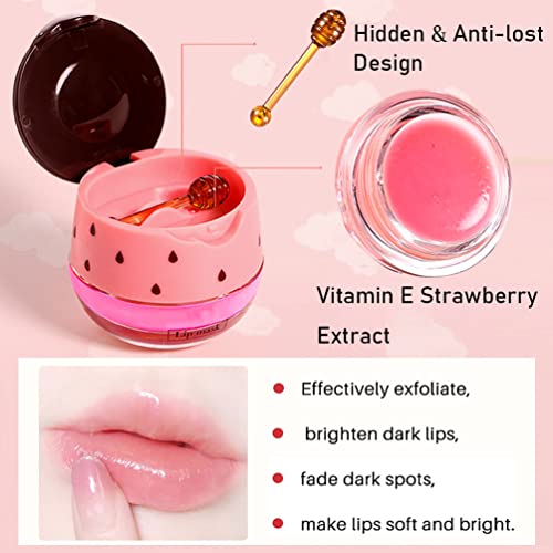 Bee Lip Balm Honey Pot, Hydrating & Prevention Dry and Cracked Lip Scrubs Exfoliator, Propolis Moisturizing Lip Mask Honey Lip Balm Reduces Lip Lines, Lip Exfoliating Bee Lip Balm with Brush