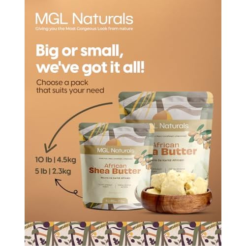 MGL Naturals Raw African Shea Butter Ivory 5 lb, 100% Pure and Unrefined. Nourish and moisturize skin and hair. Use alone or DIY recipes. From Ghana (5 lb)