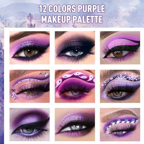 Purple Eyeshadow Palette, Pigmented Matte Shimmer Lavender Lilac Eye Shadow Pallet for Green Eyes, Bright Long Lasting Metallic Multichrome Violet Pink Makeup Pallet for Daily, Smoky, Goth, Blendable