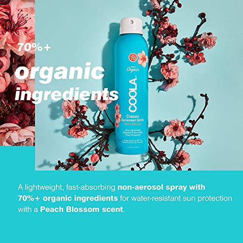 COOLA Organic Sunscreen SPF 70 Sunblock Spray, Dermatologist Tested Skin Care for Daily Protection, Vegan and Gluten Free, Peach Blossom